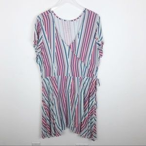 Decree Wrap Colored Stripe Mini Jersey Dress 3X